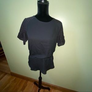 Ann Taylor black blouse lace short sleeve size sm